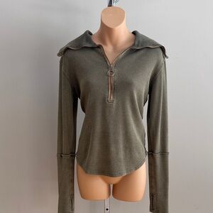 Olive Half-Zip Long Sleeve Top by We The Free- Free People Size XS
